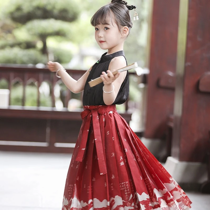 儿童汉服夏季改良中国风童装女童唐装明制女孩儿古风马面裙两件套