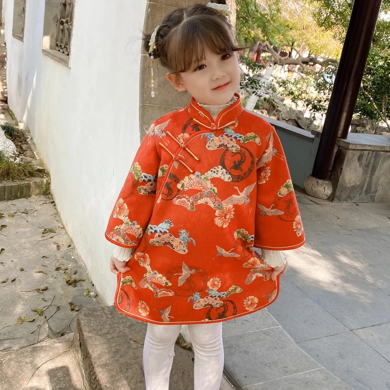 儿童旗袍女童中国风复古长袖连衣裙宝宝唐装民国风洋气中式汉服裙