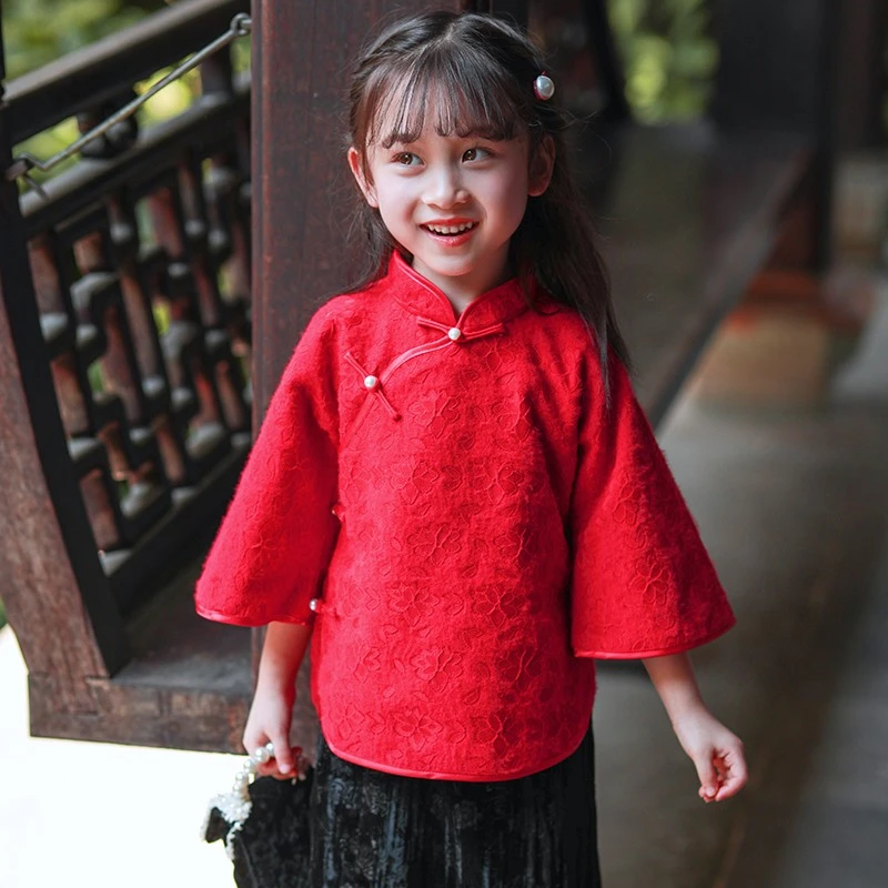 女童秋季新款汉服女孩民国风套装儿童女宝宝改良唐装学院风两件套