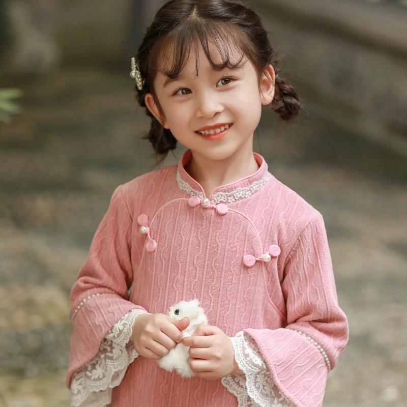 儿童旗袍2025I秋季国风旗袍裙洋气童装女童长款改良喇叭袖连衣裙