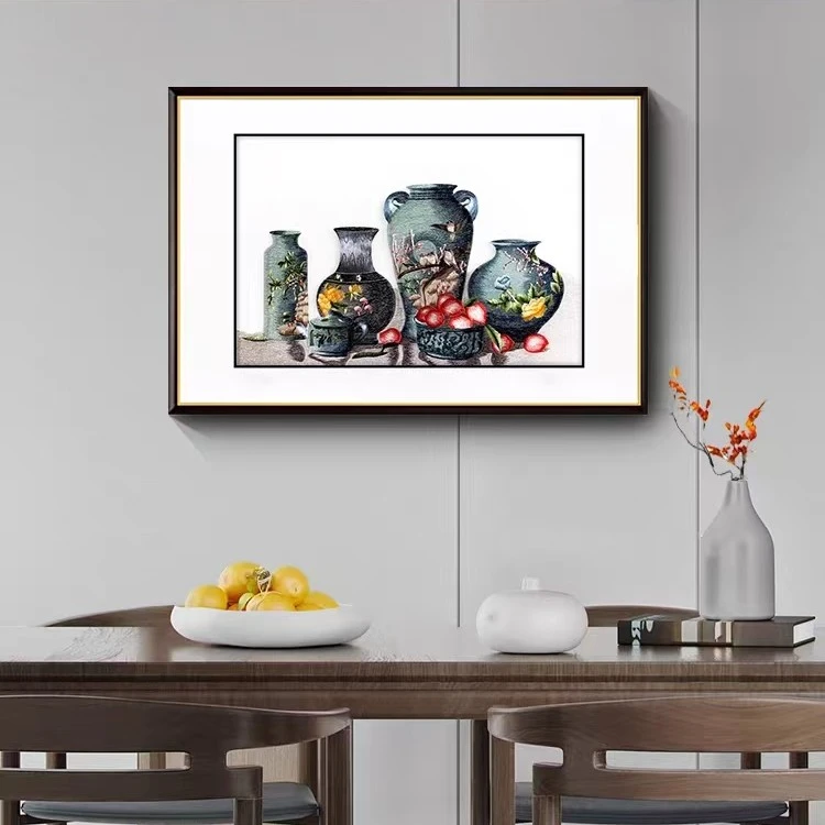 刺绣新中式装饰画客厅现代环保玄关餐厅楼梯间寓意挂画美好苏绣