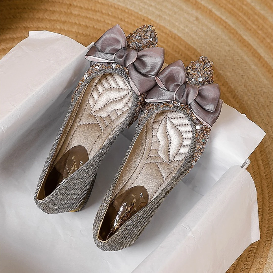 夏季透气尖头粗跟平底鞋舒适蝴蝶结仙女风防滑软底百搭时尚女鞋