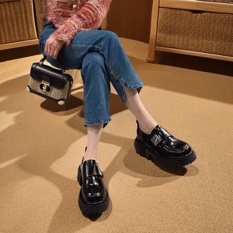 真皮厚底乐福鞋源头软底软面一脚蹬久穿不累脚百搭又时尚学院