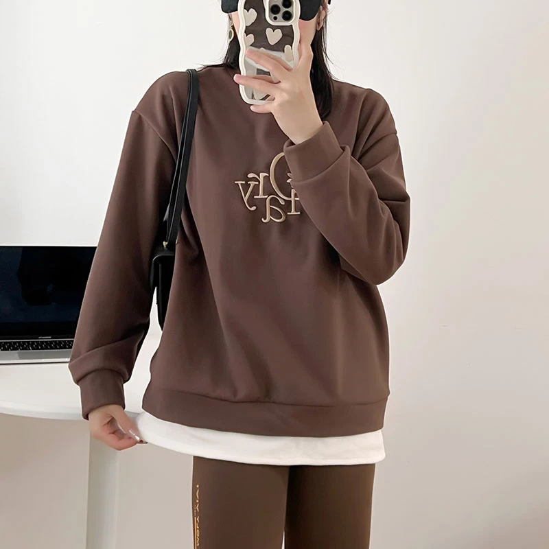 秋冬德澳一体绒假二件卫衣加绒宽松可外穿上衣FYZ