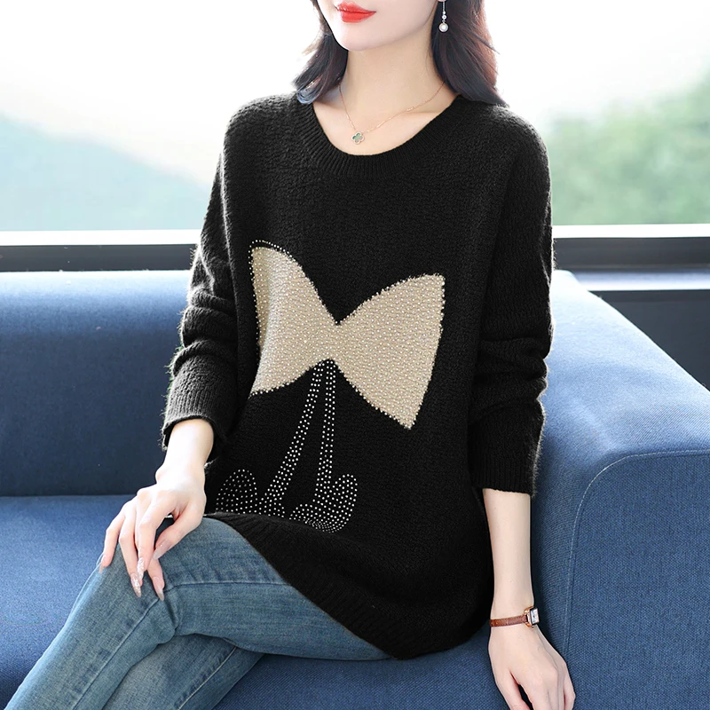 【韩服路】宽松阔版遮肚子秋冬季圆领大码百搭长袖套头气质毛针织衫