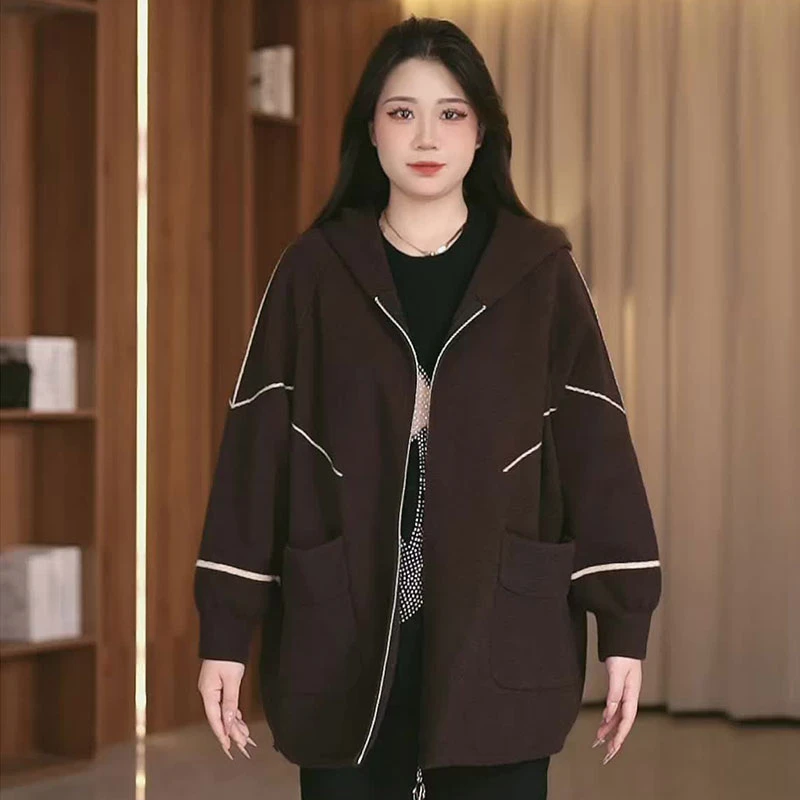 【韩服路】中长款双面绒宽松时尚连帽秋冬大码女士胖妹妹厚款外套