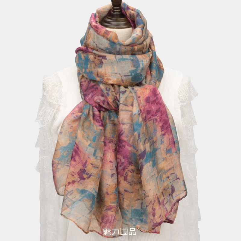 秋冬时尚棉感纱巾女士大尺寸巴厘纱丝巾防风保暖防晒披肩护颈围巾