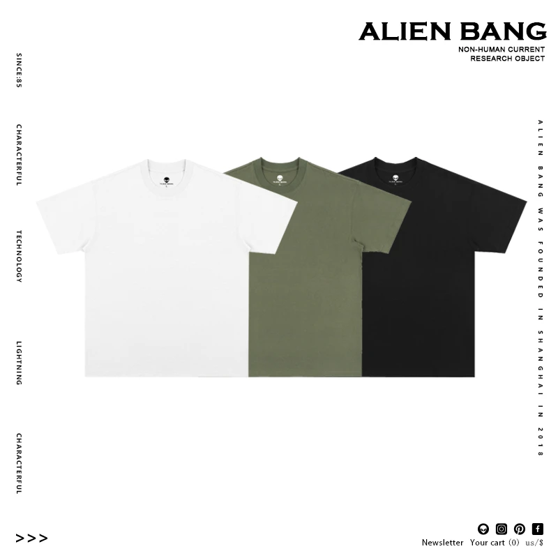 ALIEN BANG 重磅纯色纯棉宽松休闲简约百搭圆领短袖T恤 男女同款