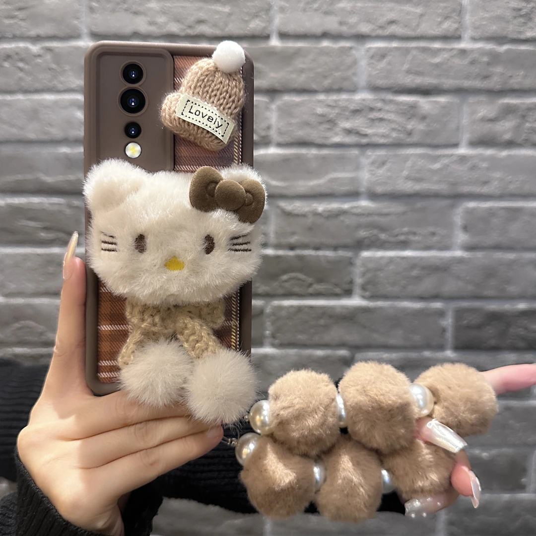 适用于【华为】荣耀80可爱毛绒凯蒂猫新款羊皮硅胶防摔手机壳