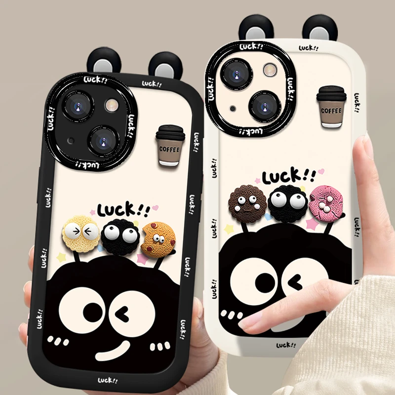 适用于【苹果】15Max/15Plus幸运煤球可爱公仔新款硅胶防摔手机壳
