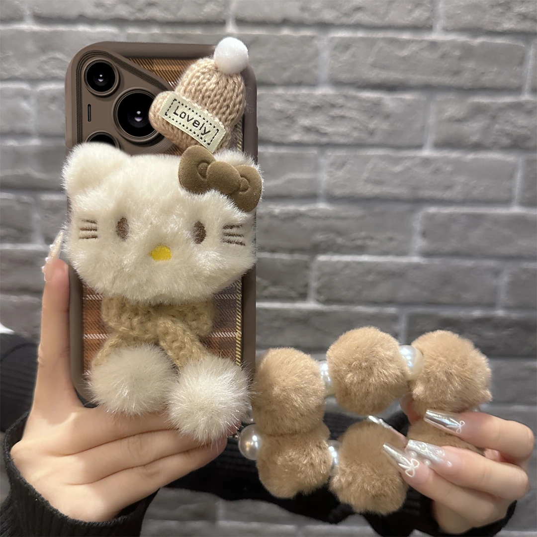 适用于【华为】P70Pro/PURA70Pro可爱毛绒凯蒂猫新款羊皮硅胶手机壳