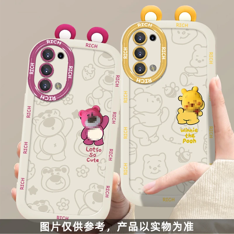 适用于【OPPO】Reno5Pro线条黄色小熊可爱创意硅胶防摔手机壳