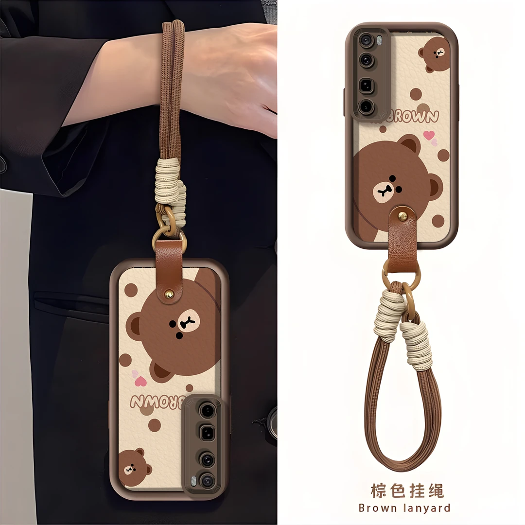 适用于【华为】Nova7可爱布朗熊新款羊皮硅胶创意防摔手机壳