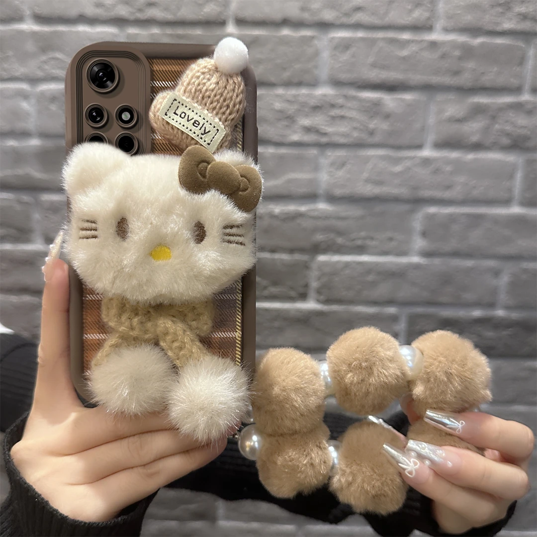 适用于【红米】Note11/T【5G】可爱毛绒凯蒂猫新款羊皮硅胶手机壳