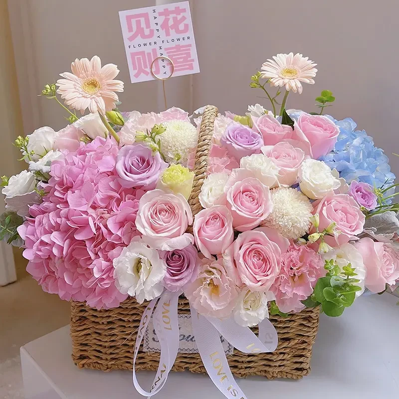 真鲜花情人节手提花篮全国配送鲜花情人节订购花束鲜花情人节女士