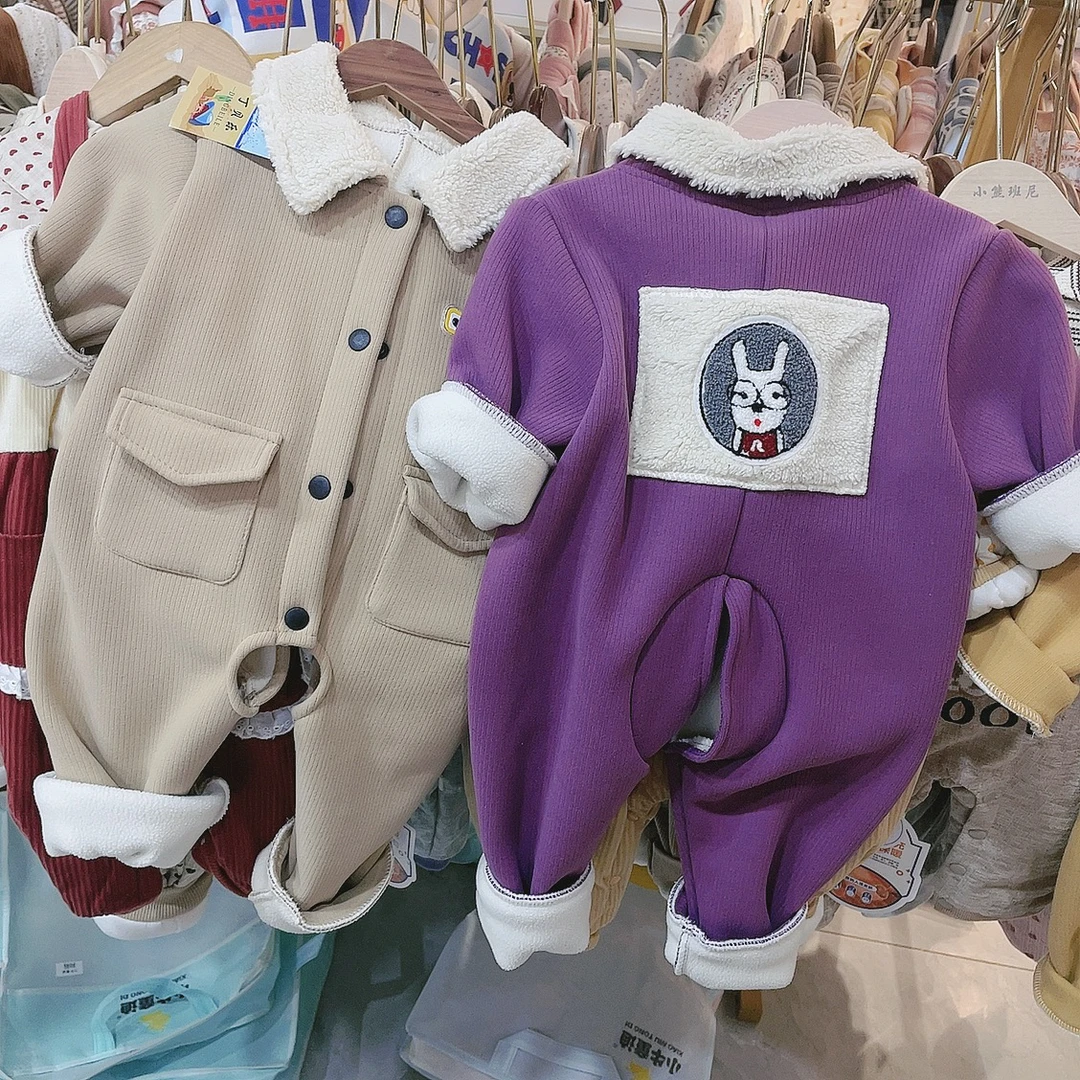 口袋立领宝宝罩衣连体罩衣洋气婴儿保暖