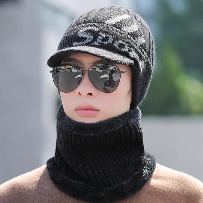 冬天加绒保暖鸭舌帽男加厚针织毛线帽子女中老年户外骑车保暖帽
