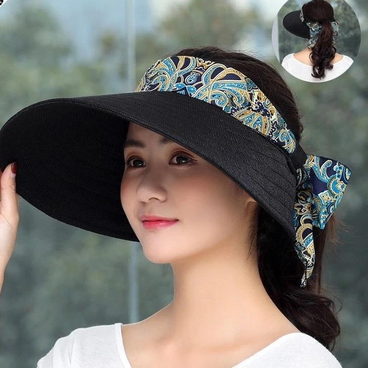 夏天帽子女夏遮阳帽防晒韩版太阳帽骑车防紫外线折叠沙滩帽空顶帽