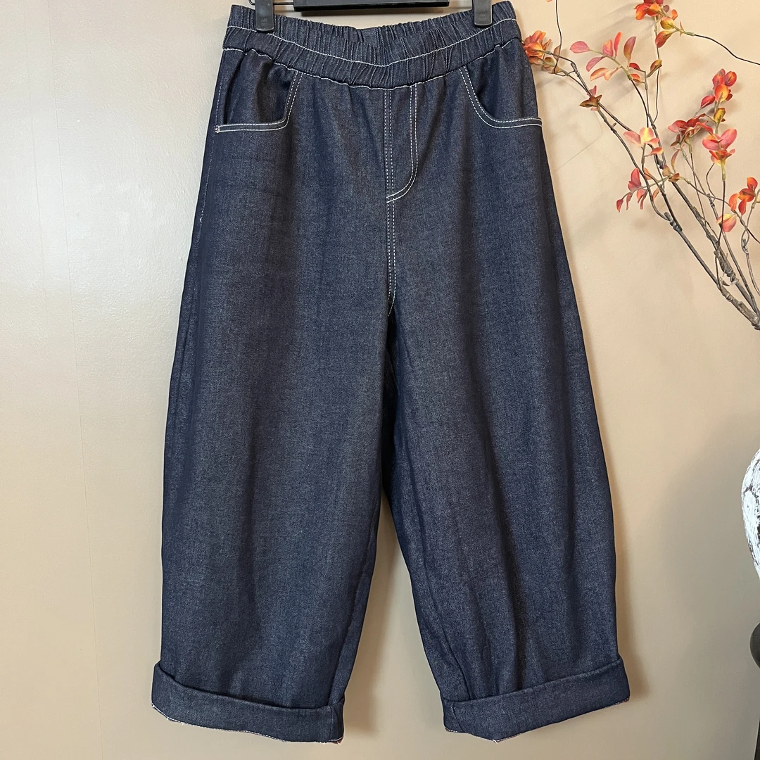 冬季新款复古蓝加绒敦敦裤