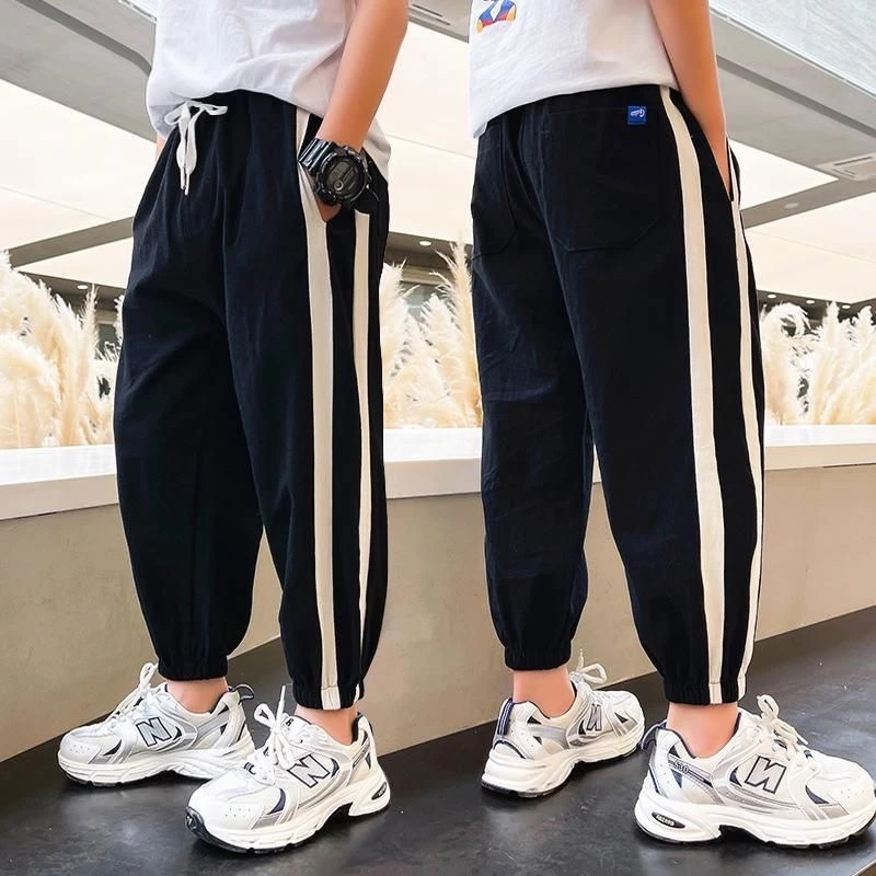 男童裤子夏季长裤薄款棉麻男孩休闲防蚊裤中大童运动宽松休闲裤潮