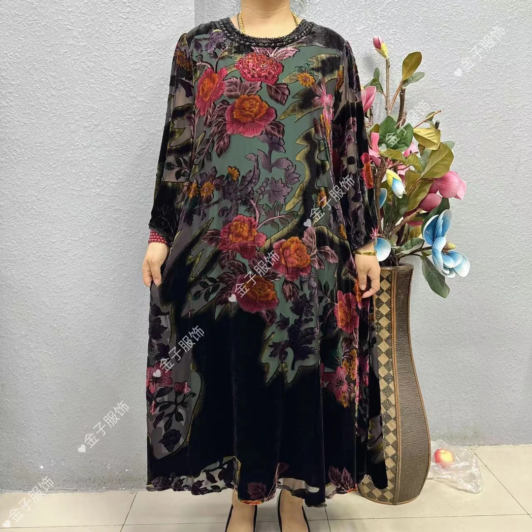 P6-9551-1A款新款式桑蚕丝高档妈妈装遮肉连衣裙
