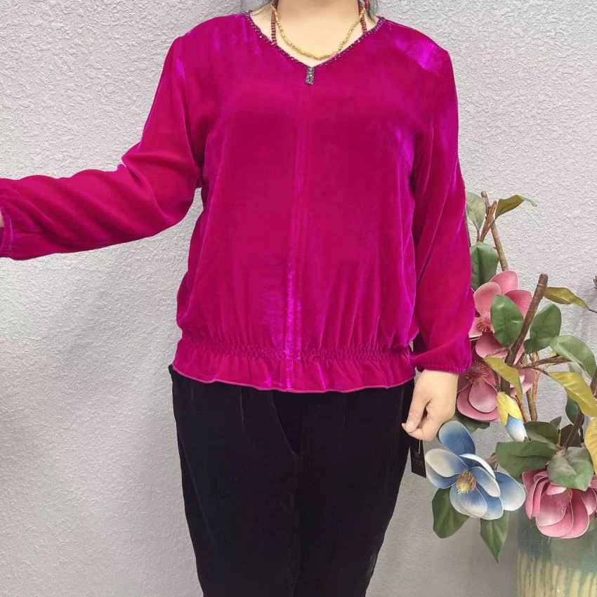 P2-6621纯色收腰V领短衫大码妈妈装婆婆装