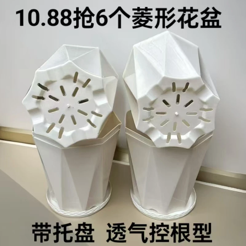 6个《对角16.5高16.5左右》白色北欧风155菱形花盆带托盘