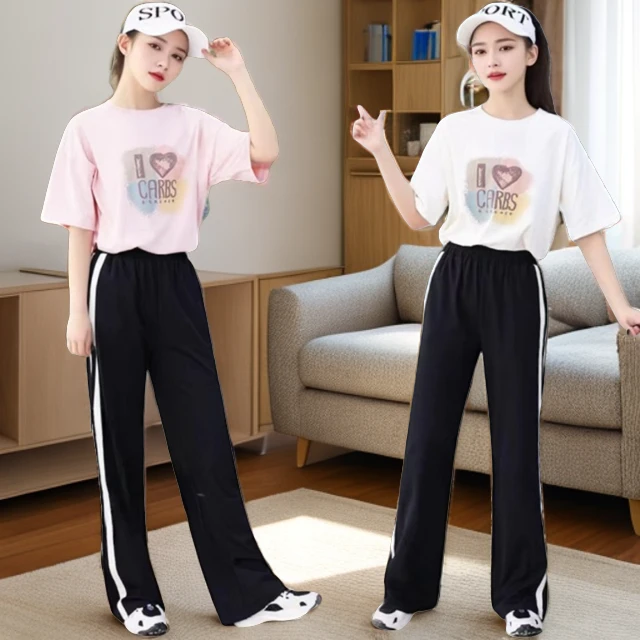 女童14-15短袖新款大童时髦时尚外穿学生短袖休闲潮牌女童套装