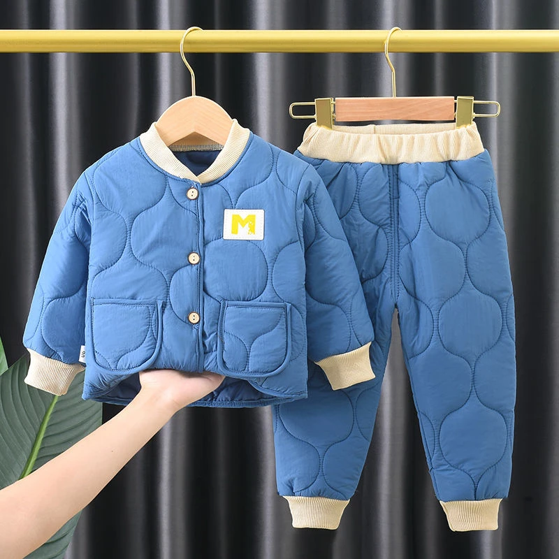 新款秋冬儿童加厚加棉套装男女宝宝棉衣棉裤两件套家居服户外套装