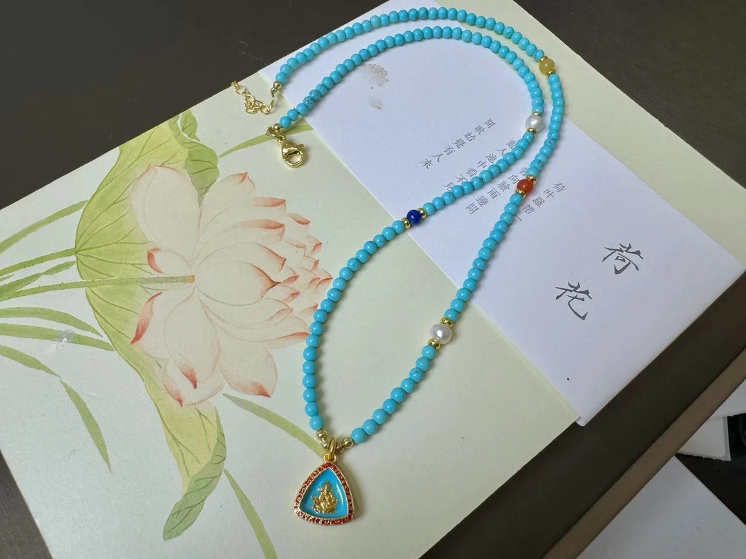 【灰姑娘原创】松石黄财神玛瑙颈链M5053