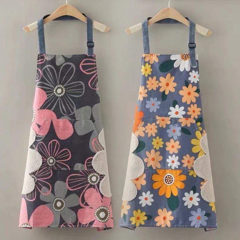 缘百年时尚家用厨房擦手围裙工作服女透气防污专用棉围腰上班