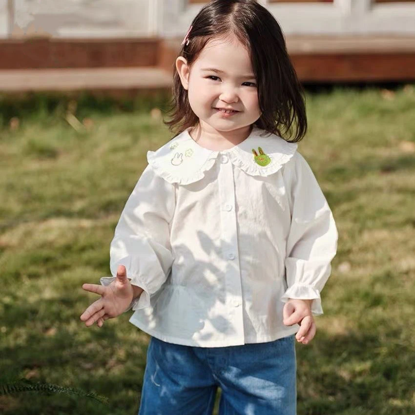 幼蕾女童新款洋气衬衫2025可爱卡通长袖衬衣春秋纯棉儿童宝宝上衣