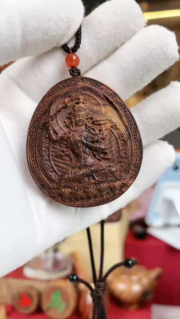 【闪购商品】降香黄檀吊坠文殊菩萨牌