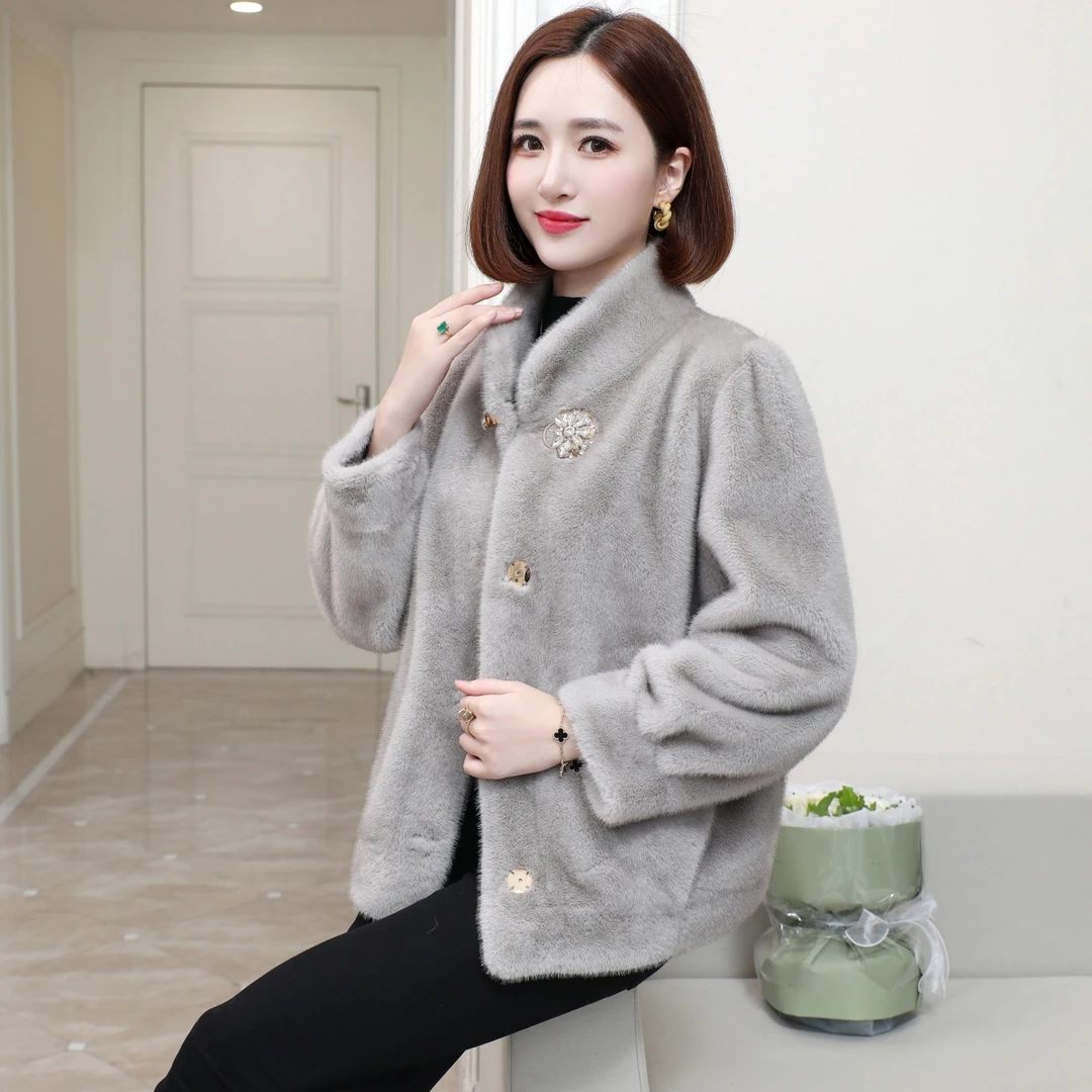 II LIMITED新年冬季仿水貂皮草外套女短款小个子高贵中老年妈妈款