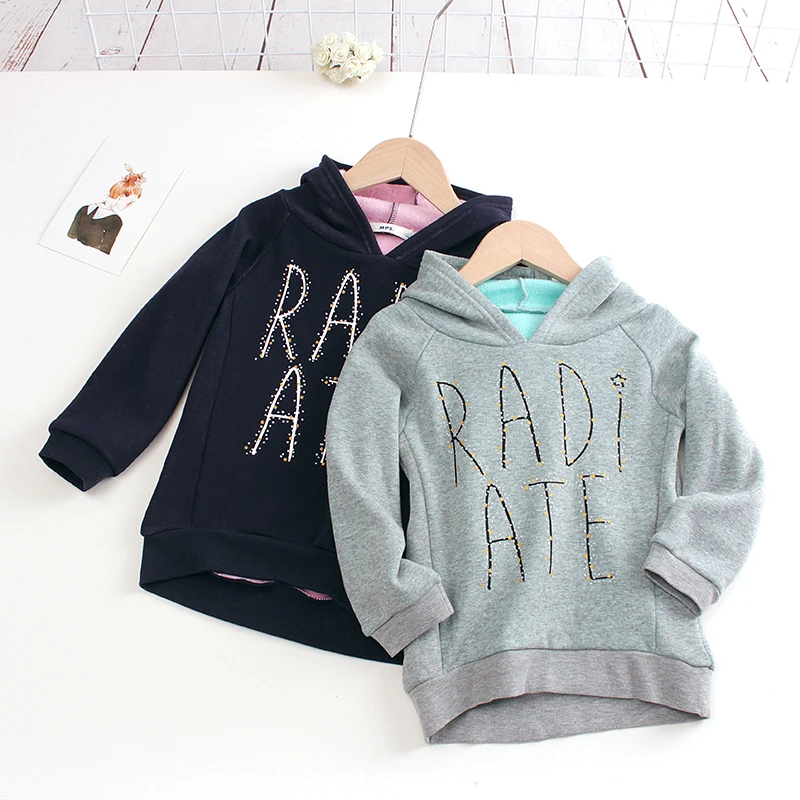 秋冬季女宝加绒上衣 连帽卫衣 灰色大身跟螺纹略有色差，介意勿拍