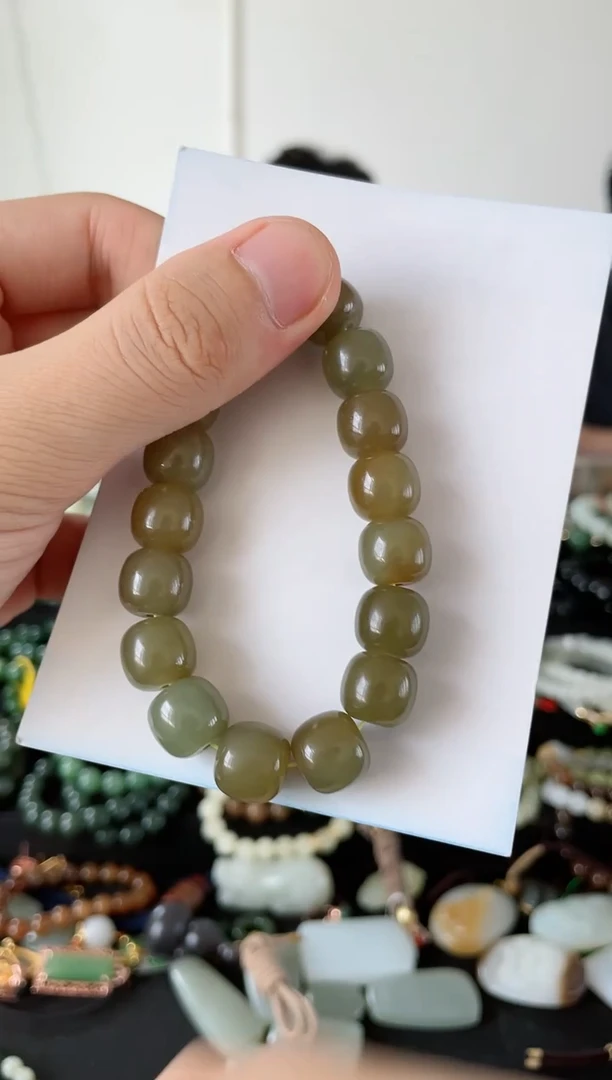 【闪购商品】和田玉手串未镶嵌若羌青黄口卡12mm老型珠微色差