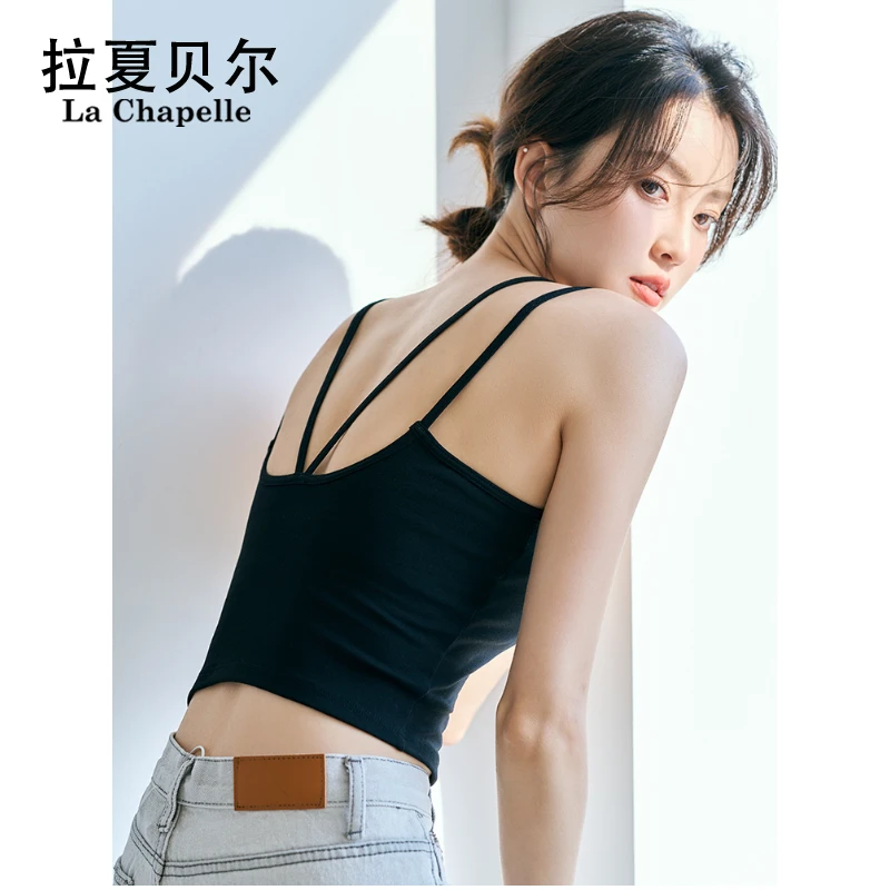 【拉夏贝尔】美背打底女带胸垫吊带文胸薄款一体文胸小背心内衣抹胸