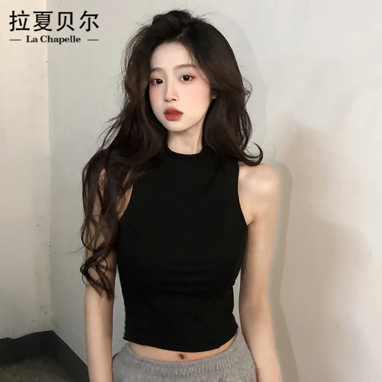 【拉夏贝尔】春夏季女背心打底外穿性感修身设计感显瘦棉质辣妹短款