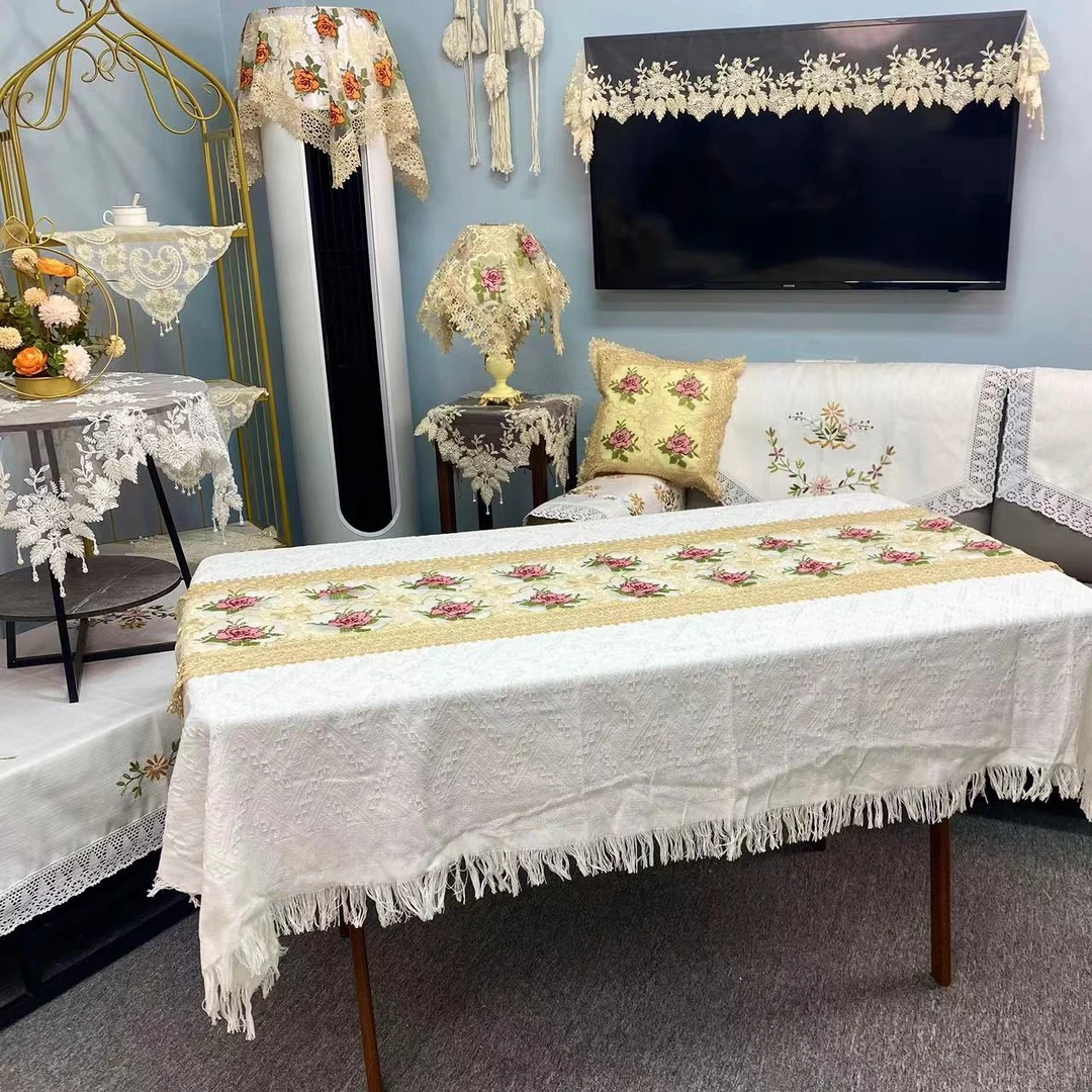 E-18【45*180CM】粉色牡丹十字绣冰箱电视机盖巾桌旗