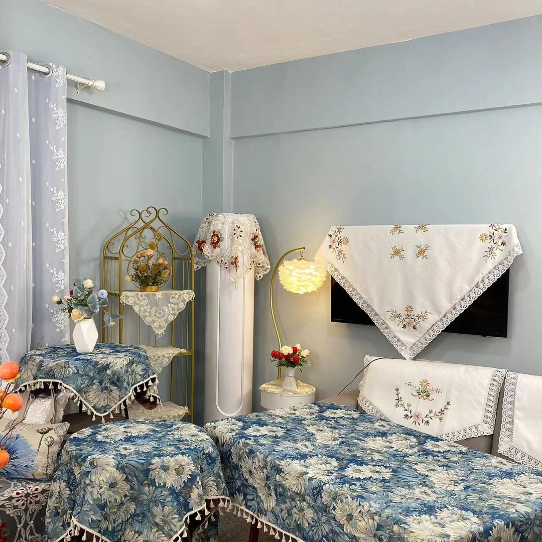 D-04【35*220】蓝色 棉麻交织盖巾桌旗