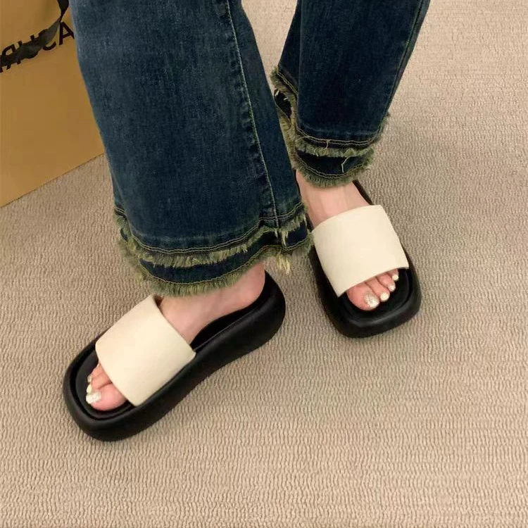 (新疆包邮)1901增高厚底2024年拖鞋新款韩版休闲仙女松糕一字凉拖