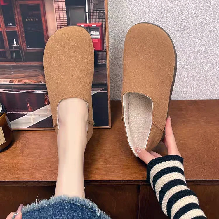 加绒勃肯鞋棉鞋(（6008）厚底软皮全包懒人一脚蹬豆豆博肯新疆包邮