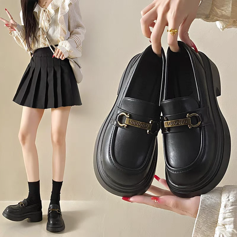 (新疆包邮)1011厚底英伦风小皮鞋女乐福鞋一脚蹬单鞋玛丽珍女鞋