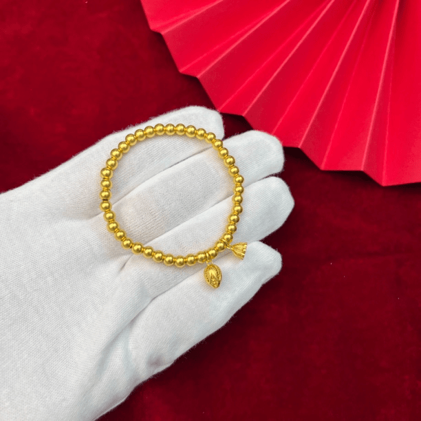 足金999黄金古法金两世欢手串经典磨砂百搭气质