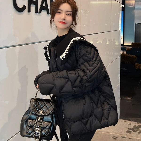 海军领白鸭绒外套2024年新款女装春季小个子时尚洋气短款羽绒服女
