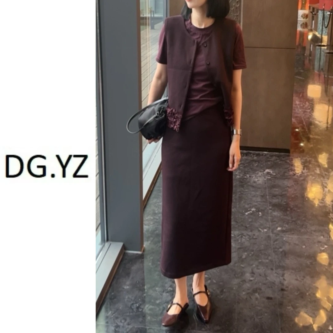 【樱子家】2368F秋季小众设计款坎肩褶皱花边马甲+半裙两件套套装