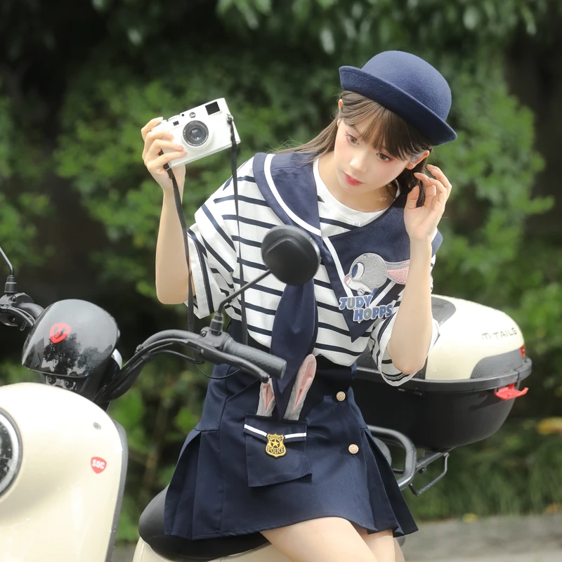 水手朱迪 迪士尼联名SNBL学院风上衣条纹套装两件套半裙原创