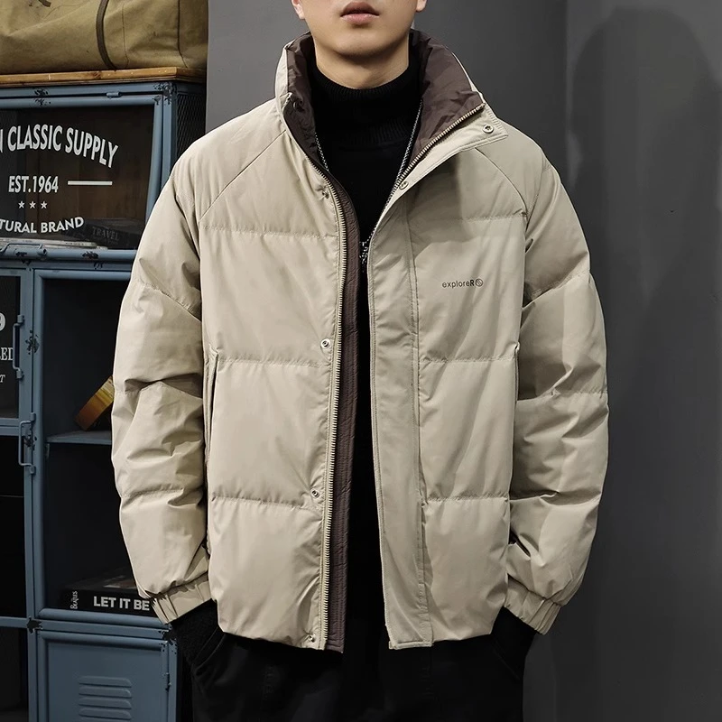 Cebrodz2024冬季无帽立领羽绒服男士印花休闲百搭御寒保暖面包服