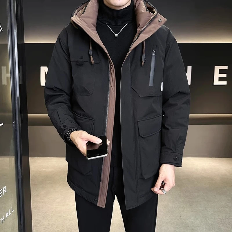 Cebrodz中长款羽绒服男连帽冬装2024新款高端保暖工装外套派克服