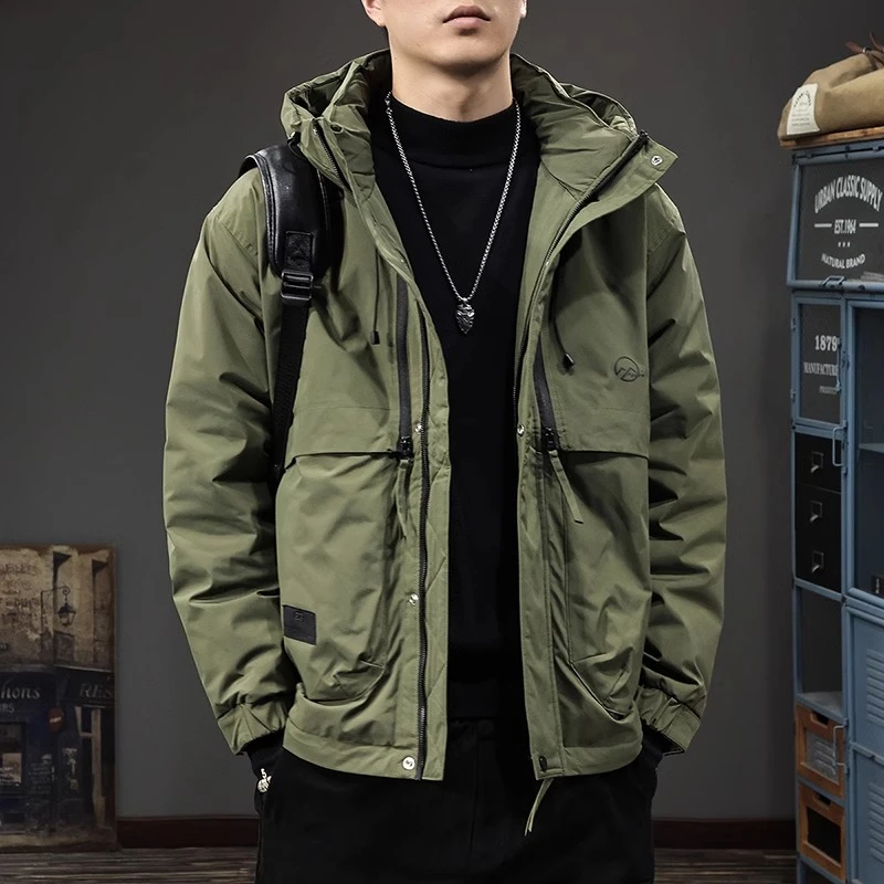 Cebrodz 冬季新款90鸭绒连帽羽绒服男保暖外套户外机能工装夹克